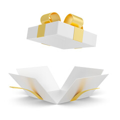 open gift box with white ribbon 3d rendering