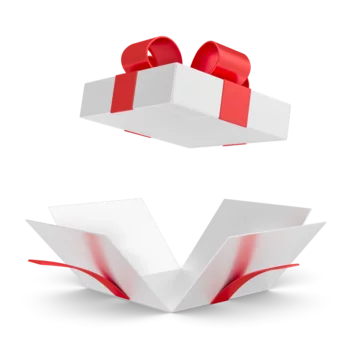 open gift box with white ribbon 3d rendering