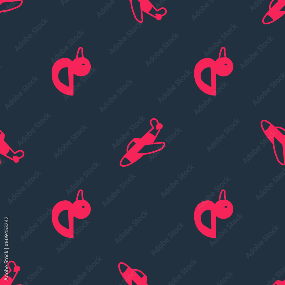 Poster set rubber duck and toy plane on seamless pattern. vector