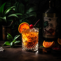 Tropical Mai Tai Cocktail Made With Light And Dark Rum, Fresh Pineapple Juice, Orange Juice, Lime Juice. AI generated - obrazy, fototapety, plakaty