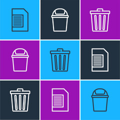 Set line Laundry detergent, Trash can and icon. Vector