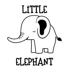 Little elephant, silhouette. Black vector illustration. Cute baby animal