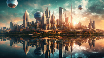 Fototapeta na wymiar super futuristic city concept created with Generative AI technology