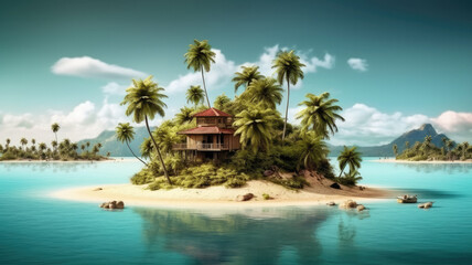 concept of tropical holiday island created with Generative AI technology