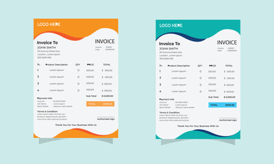 Invoice minimal design template. Bill form business invoice accounting . Invoice Layout with Blue And orange accents 