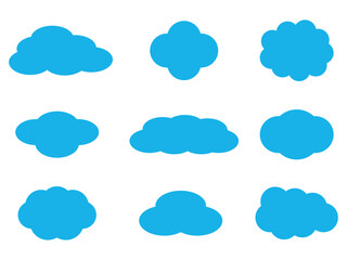 Fototapeta premium Set of blue clouds. Vector icons of bubbles. Weather icons set