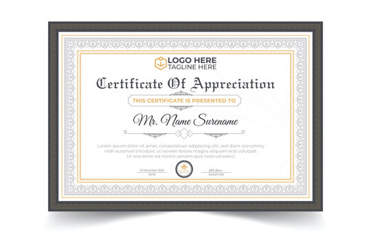 Certificate template with luxury pattern and boder vector illustration,Certificate, Diploma of completion (design template, white background) with Frame, Border, light Guilloche