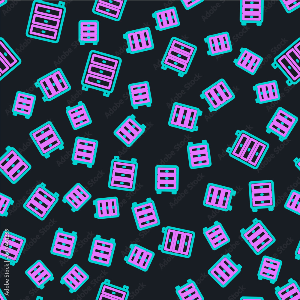 Poster line archive papers drawer icon isolated seamless pattern on black background. drawer with documents