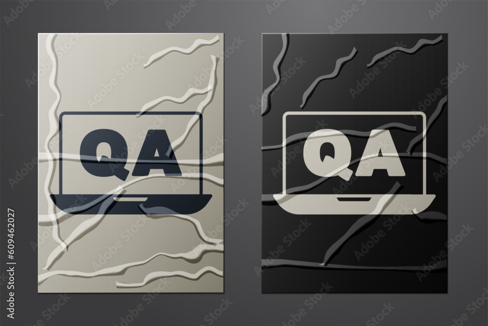 Poster white speech bubbles with question and answer icon isolated on crumpled paper background. q and a sy
