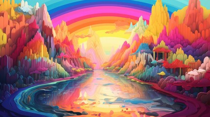 Fototapeta na wymiar Colorful magical rainbow fantasy planet landscape