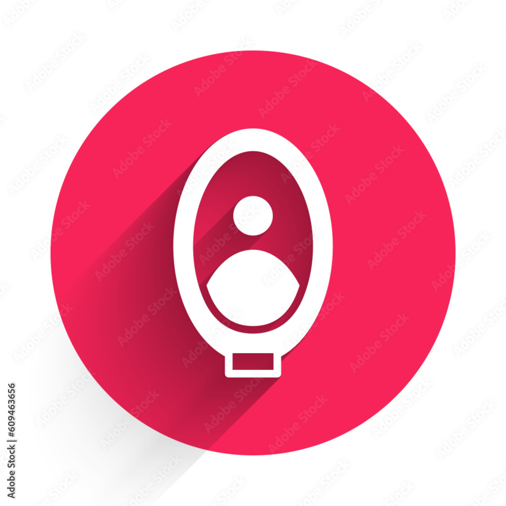 Poster white portrait picture in museum icon isolated with long shadow background. red circle button. vecto