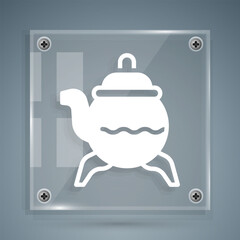 White Classic teapot icon isolated on grey background. Square glass panels. Vector