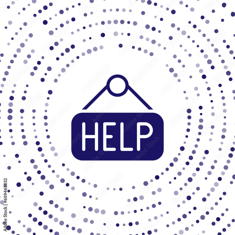Poster blue signboard with text help icon isolated on white background. abstract circle random dots. vector