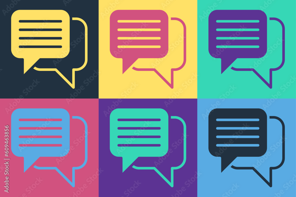 Poster pop art speech bubble chat icon isolated on color background. message icon. communication or comment