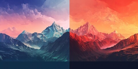 AI Generated. AI Generative. Gradient filter syntwave cyberpunk style mountains. Outdoor adventure decoration poster.. Graphic Art