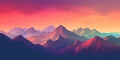 AI Generated. AI Generative. Gradient filter syntwave cyberpunk style mountains. Outdoor adventure decoration poster.. Graphic Art