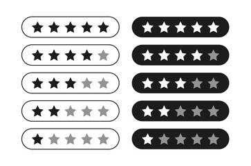 Product rating or customer review with black stars flat vector icons for apps and websites. set of stars isolated on white background. Star icon. Stars in modern simple flat style vector