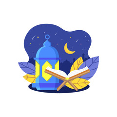 Ramadan Lantern with quran Vector Flat Illustration.  Vector Cartoon Design Element 