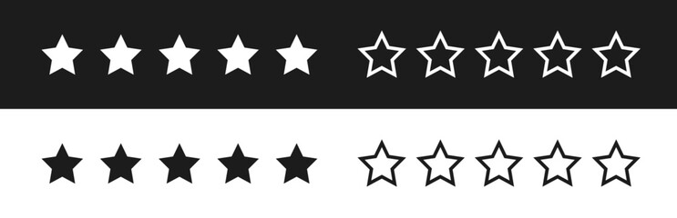 Product rating or customer review with black stars flat vector icons for apps and websites. set of stars isolated on white background. Star icon. Stars in modern simple flat style vector
