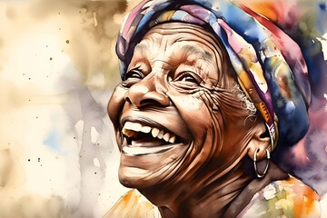 Old African American woman in traditional clothes, watercolor, Generative AI 2