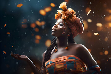 African American woman dancing in traditional clothes, Generative AI 1 - obrazy, fototapety, plakaty
