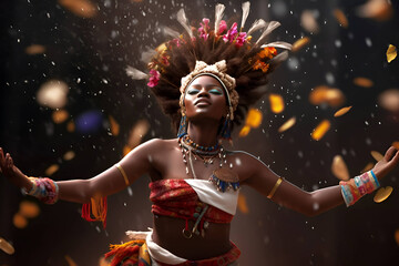 African American woman dancing in traditional clothes, Generative AI - obrazy, fototapety, plakaty