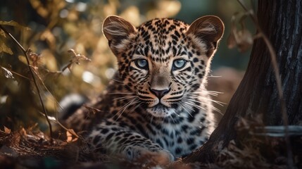 Fototapeta premium portrait of a leopard in nature 