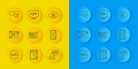 Set line Front end development, UI or UX design, Web, Cloud computing lock and icon. Vector