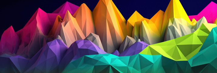 Gradient rainbow colored topographic grid terrain with hills and mountains. AI generative illustration.