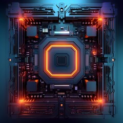 Fototapeta premium Motherboard in neon movie style, taken from close up 