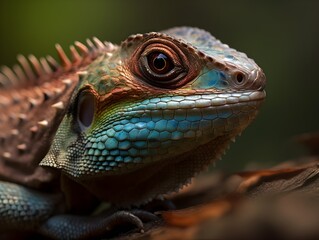 Fototapeta premium close up of a cute colourful iguana in the nature