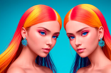 Naklejka premium Beautiful twin girls. Generative AI.