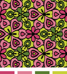 Shamrock Hearts Floral Ikat, Vector Seamless Repeating Pattern