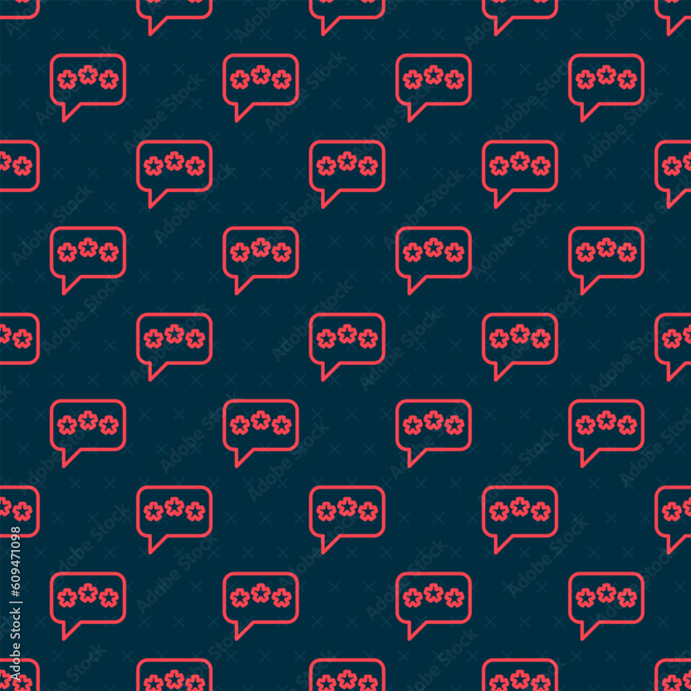 Poster red line speech bubble chat icon isolated seamless pattern on black background. message icon. commun