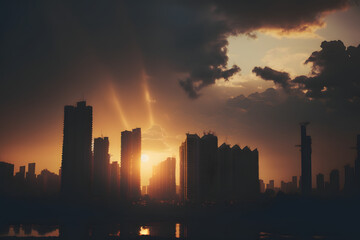 Fototapeta na wymiar The beautiful sunset seen in the big metropolitan city