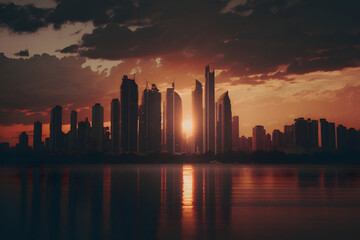 Fototapeta na wymiar The beautiful sunset seen in the big metropolitan city