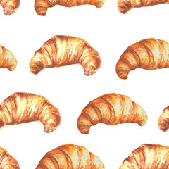 Watercolor croissant seamless pattern. generative ai