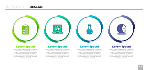 Set To do list or planning, Chemical formula, Test tube and Atom. Business infographic template. Vector