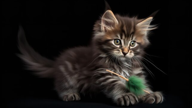 Maine Coon Kitten's First Pounce on a Feather Toy