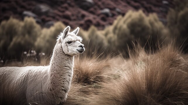 Alpaca's Tranquil Grazing in the Andean Highlands