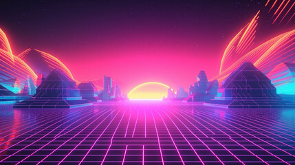 Neon colors vaporwave futuristic background. IA generative.