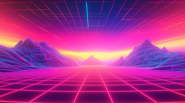 Neon colors vaporwave futuristic background. IA generative.