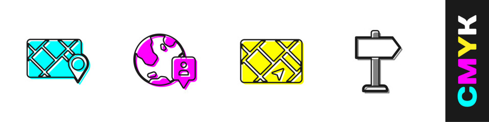 Set Gps device with map, Location on the globe, and Road traffic sign icon. Vector