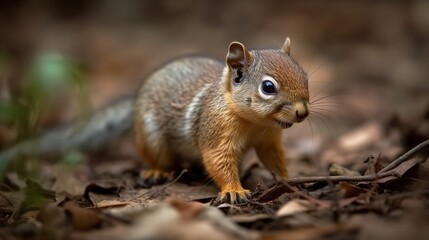 Naklejka na ściany i meble Baby Squirrel's First Nut Hunt in a Suburban Park