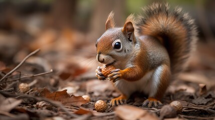 Baby Squirrel's First Nut Hunt in a Suburban Park