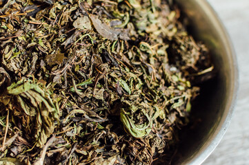 Green tea on a wooden background. High quality photo