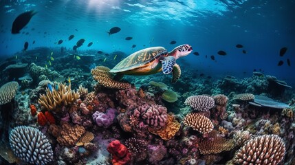 Sea Turtle Gliding Through the Great Barrier Reef