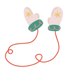 Hand drawn illustration of mittens. Winter clothing elements in doodle style