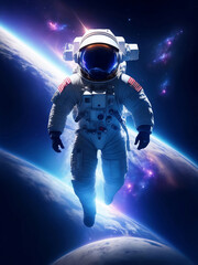 Fototapeta na wymiar Full body astronaut in outer space, Generative AI Illustration.
