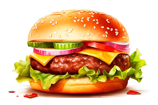 burger isolated on a white background, illustration